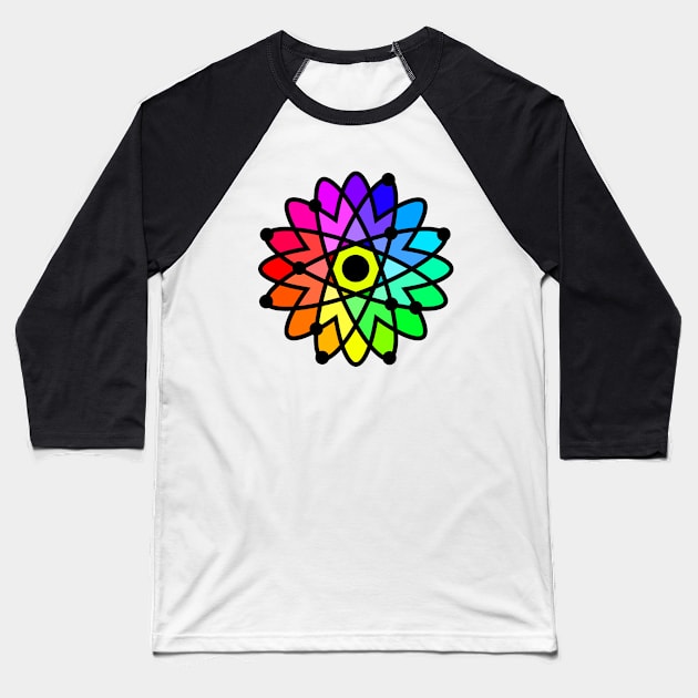 Rainbow Flowers Atom - Sunflowers Baseball T-Shirt by ArtsoftheHeart